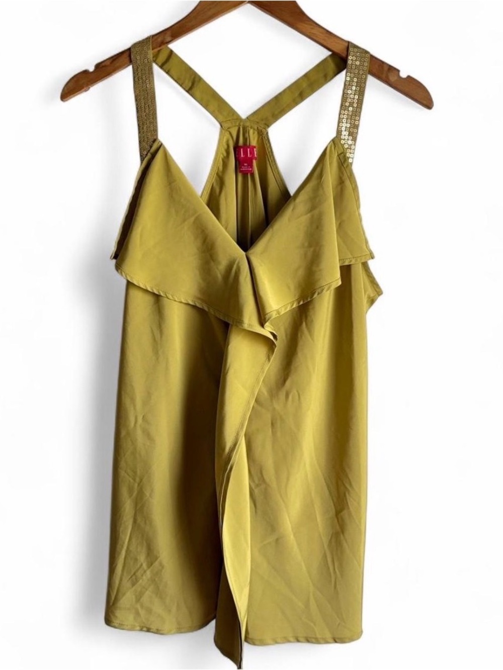 Elle Chartreuse Fairy Satin Tank with Sequin Straps